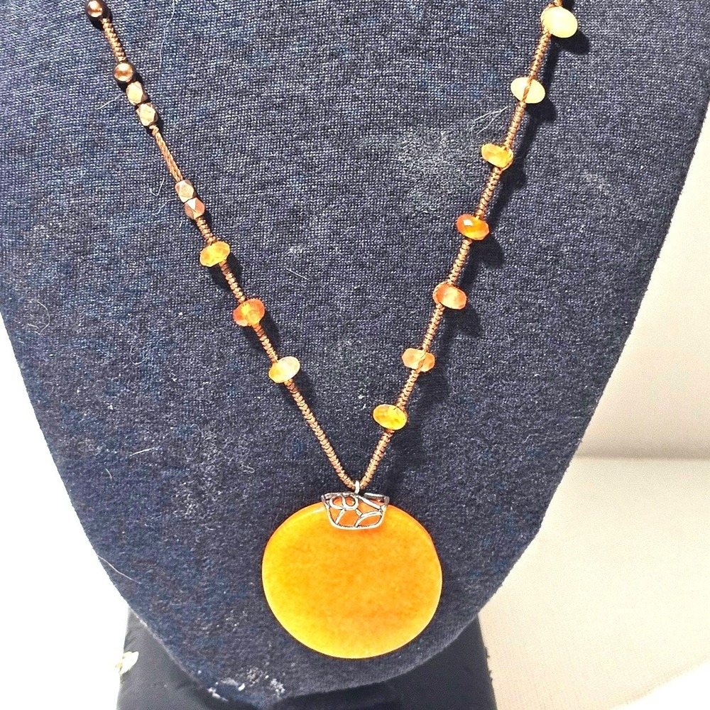 Silpada Orange Aventurine Faceted Circle Pendant Cord Necklace Mixed Beads